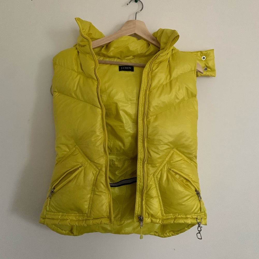 yellow Jcrew vest removable hood size small